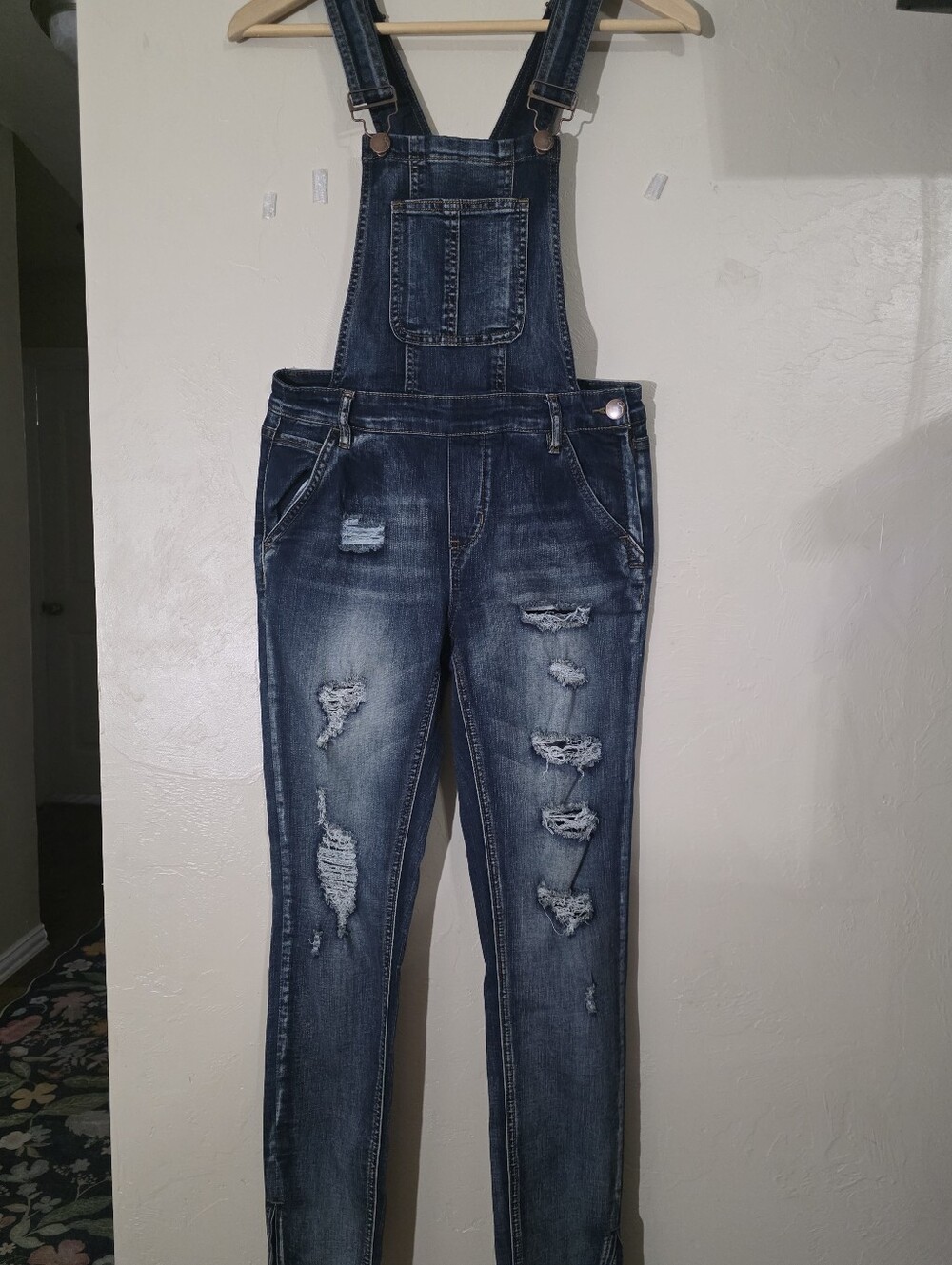 Dollhouse Distressed Dark Blue Denim Overalls